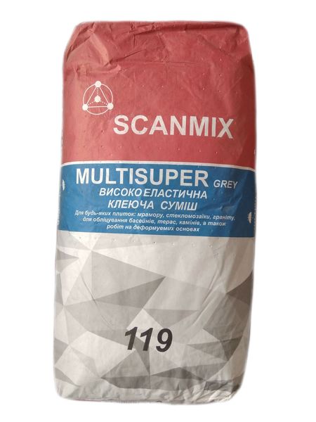Клей для плитки Scanmix Multisuper серый (25кг) 16176607 фото